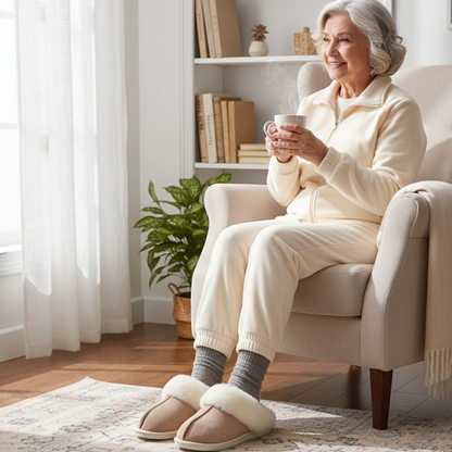 Kaki groene velvet damespantoffels – zachte fluwelen huisschoenen met warme voering
