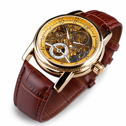 Het Marius horloge met zilveren kast en zwarte wijzerplaat, gedragen door een man in een zakelijke setting, perfect passend bij een pak.