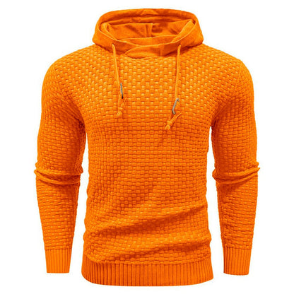 Oranje Siebe hoodie, close-up van de stof, benadrukt de zachtheid van de katoen-polyester mix en de levendige tint.