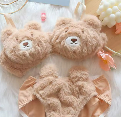Schattige teddybeer lingerie set van zacht pluche – sexy en cozy kawaii ondergoed met beervormige cups