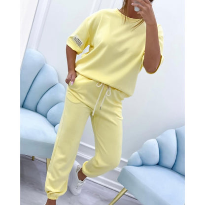 Dames Casual Huispak Set - Comfortabele Effen Top & Broek Loungekleding