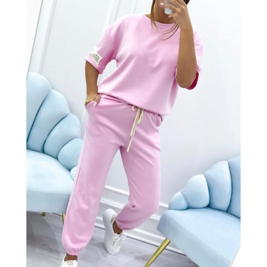 Dames Casual Huispak Set - Comfortabele Effen Top & Broek Loungekleding