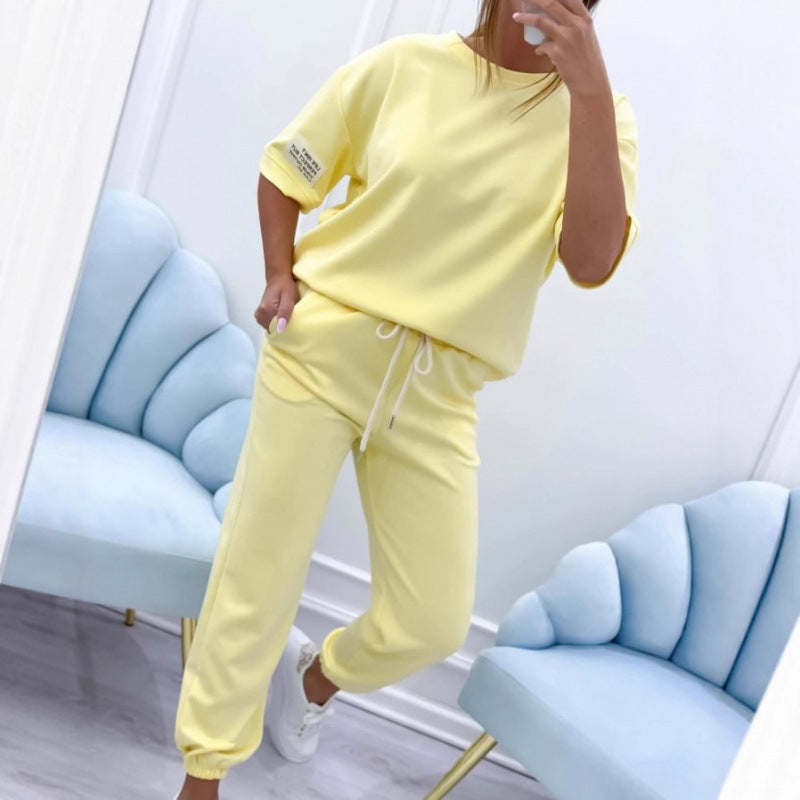 Dames Casual Huispak Set - Comfortabele Effen Top & Broek Loungekleding