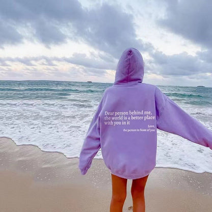 Zalecta™ "Dear Person Behind Me" Hoodie - Trendy Oversized Trui met Tekst