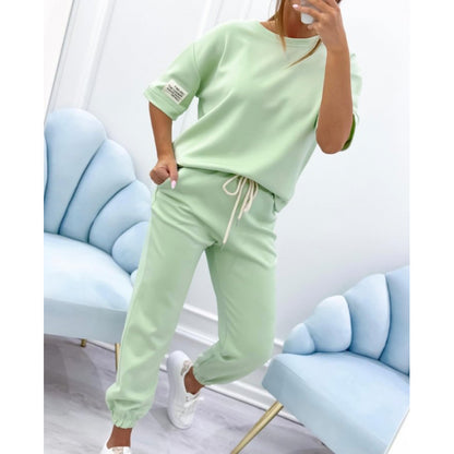 Dames Casual Huispak Set - Comfortabele Effen Top & Broek Loungekleding