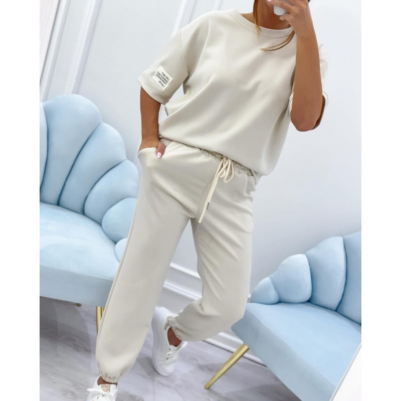 Dames Casual Huispak Set - Comfortabele Effen Top & Broek Loungekleding