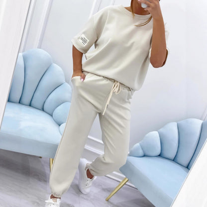 Dames Casual Huispak Set - Comfortabele Effen Top & Broek Loungekleding
