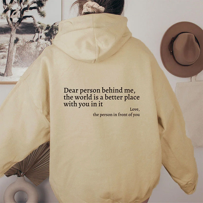 Zalecta™ "Dear Person Behind Me" Hoodie - Trendy Oversized Trui met Tekst