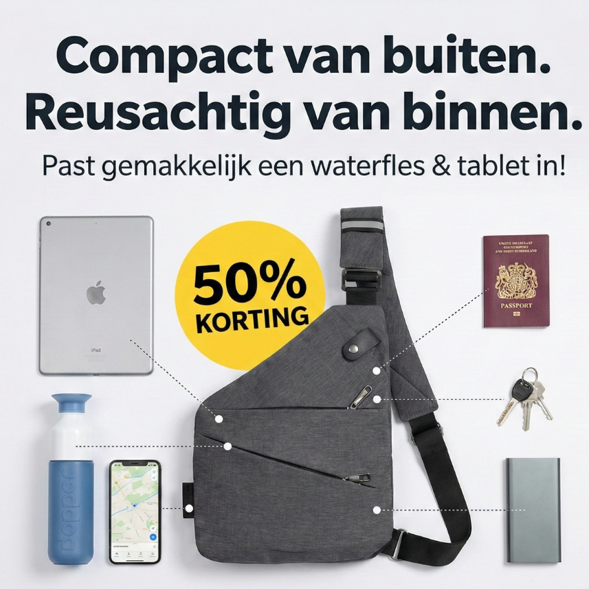 waterdichte anti-diefstal crossbody tas met verborgen ritsen, snijbestendig materiaal en RFID-bescherming
