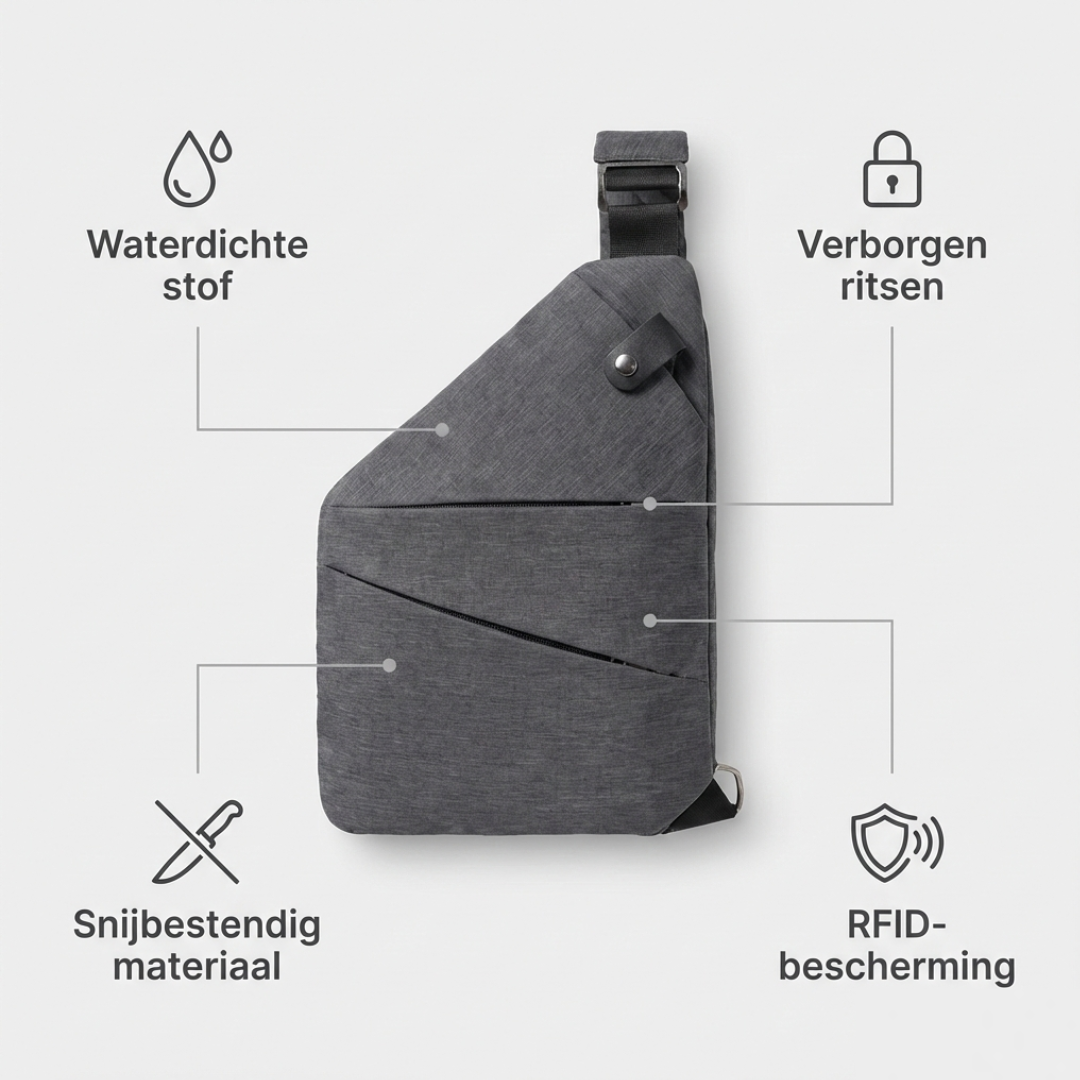 waterdichte anti-diefstal crossbody tas met verborgen ritsen, snijbestendig materiaal en RFID-bescherming