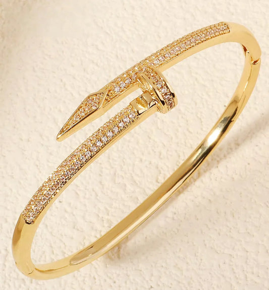 Gouden Spijker Armband - Trendy Nail Bangle RVS Dames
