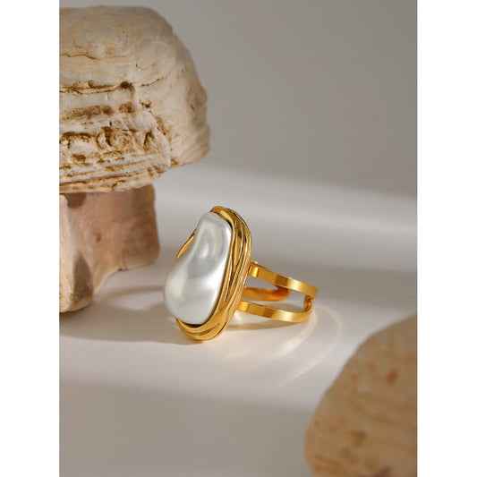 Gouden Ring met Barok Parel - Unieke Zoetwaterparel Ring