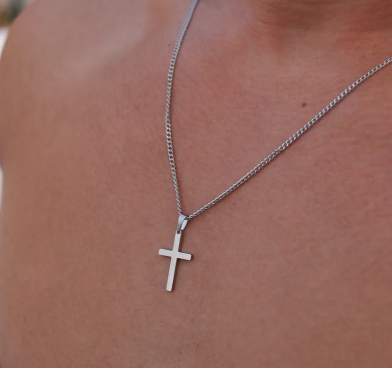 Zilveren Heren Ketting met Kruis Hanger - RVS Schakelketting