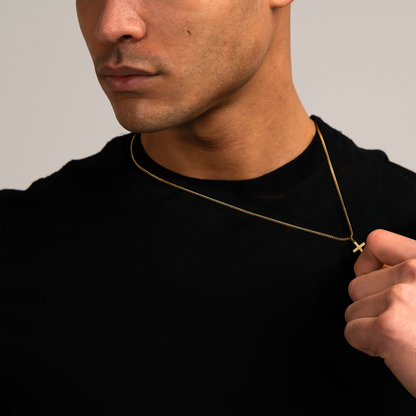 Heren Ketting met Kruis Hanger - RVS Schakelketting