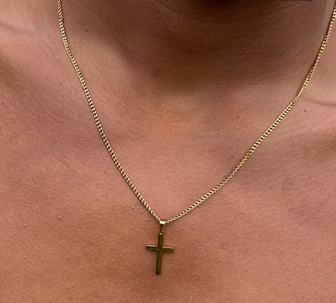 Gouden Heren Ketting met Kruis Hanger - RVS Schakelketting