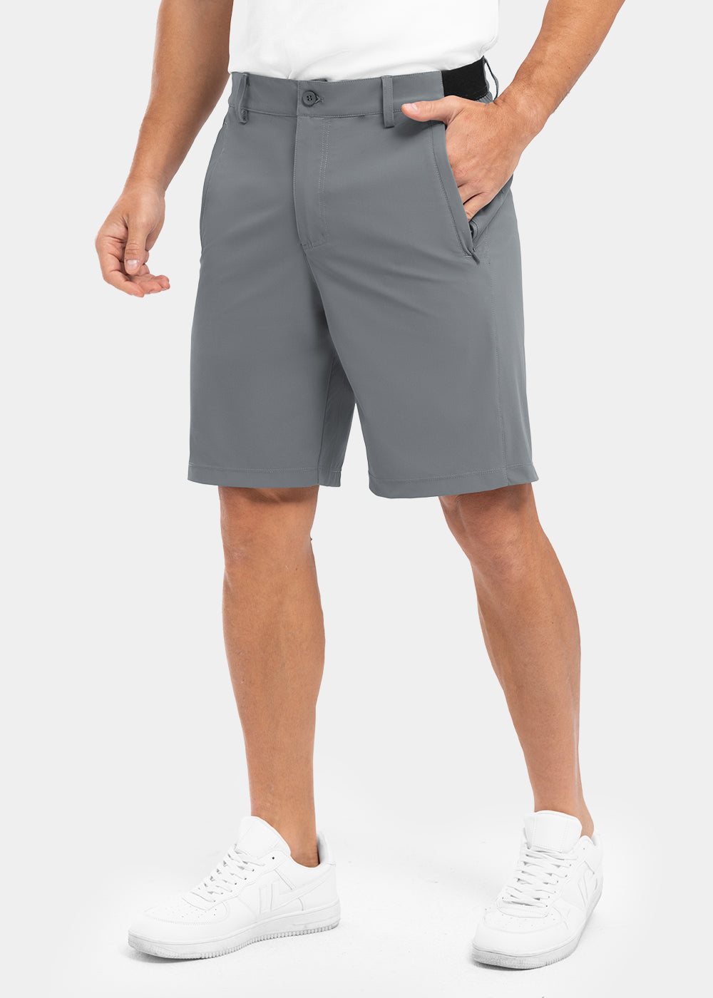 Licht grijze Arthur shorts, vooraanzicht, flat lay, om de kleur en het ontwerp duidelijk te tonen.