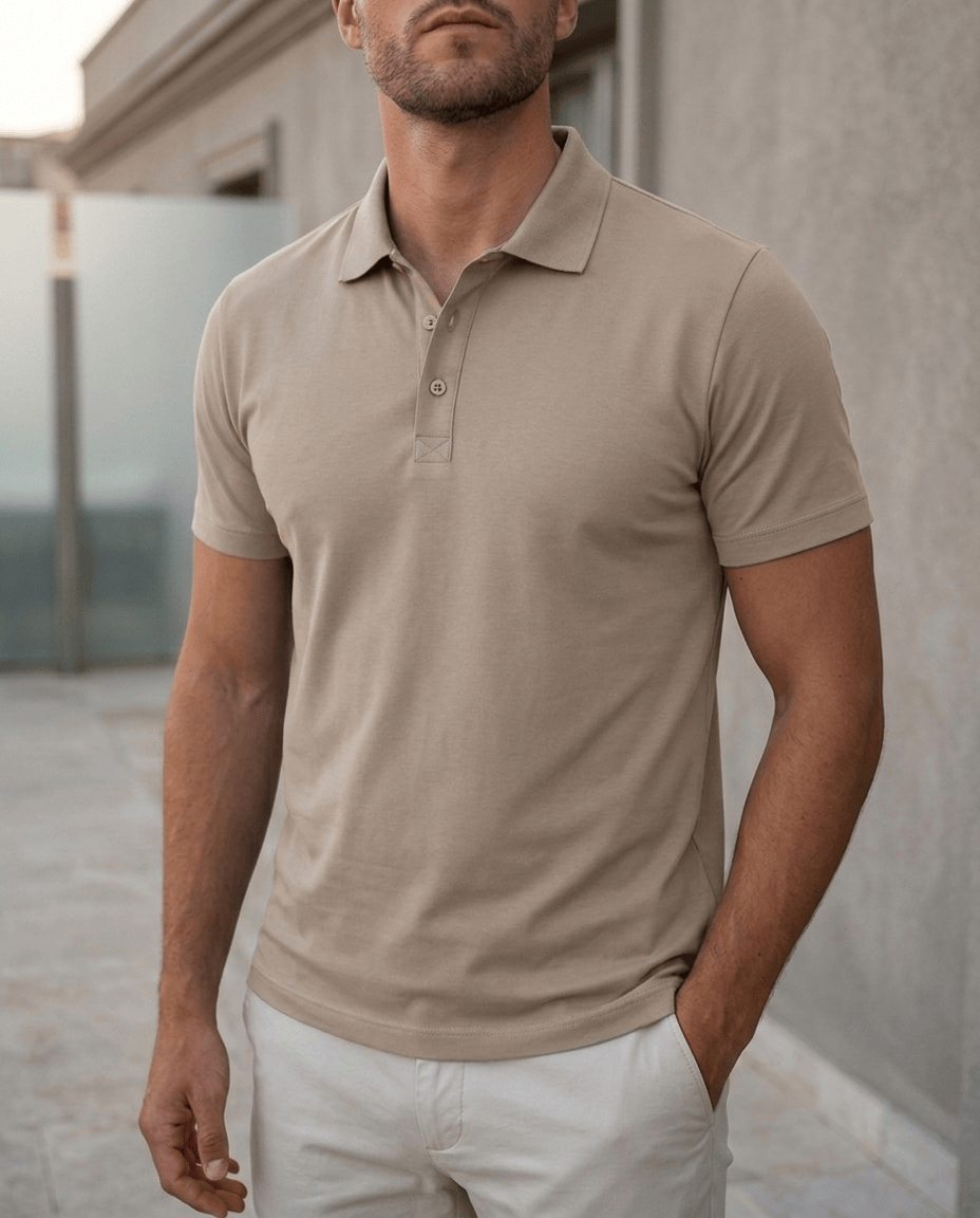 Achterkant van het heren poloshirt in wit, met een schone silhouette en de nette afwerking van de naden.