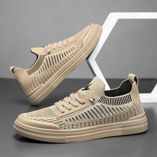 Cas premium sneakers in bruin, zijaanzicht, met ademend mesh en vetersluiting