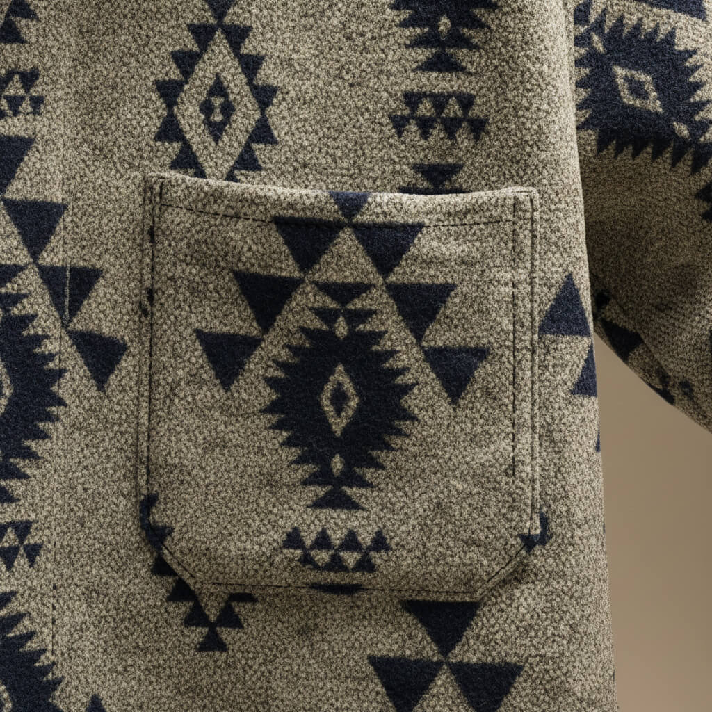 Een man draagt de comfortabele wollen herenjas over een casual outfit, perfect voor koeler weer buiten.