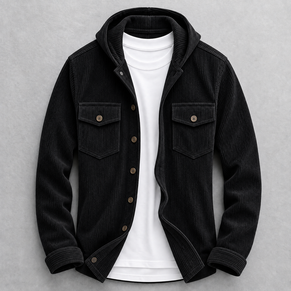 Model toont het bordeauxrode corduroy jack als veelzijdig laagjesstuk, gecombineerd voor een comfortabele herfstlook.