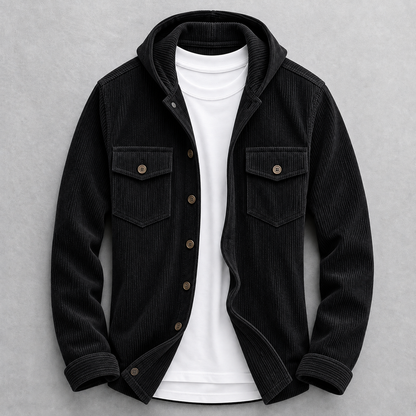 Model toont het bordeauxrode corduroy jack als veelzijdig laagjesstuk, gecombineerd voor een comfortabele herfstlook.