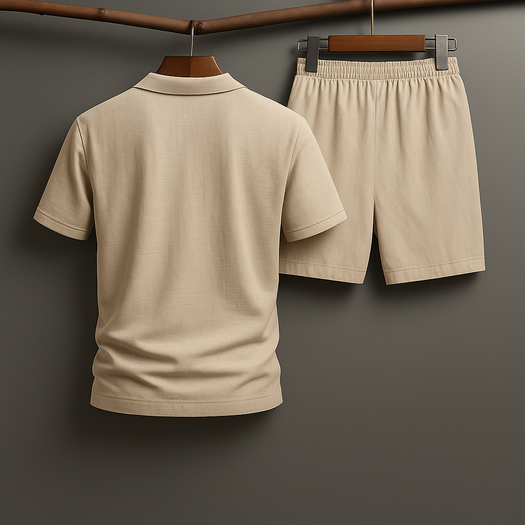 Zijaanzicht van het Felix poloshirt in lichtblauw, met aandacht voor de pasvorm en de mouwen.
