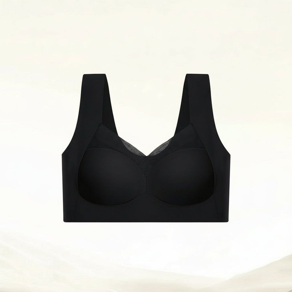 Zwarte ademende draadloze push-up bh zonder beugel met comfortabele pasvorm