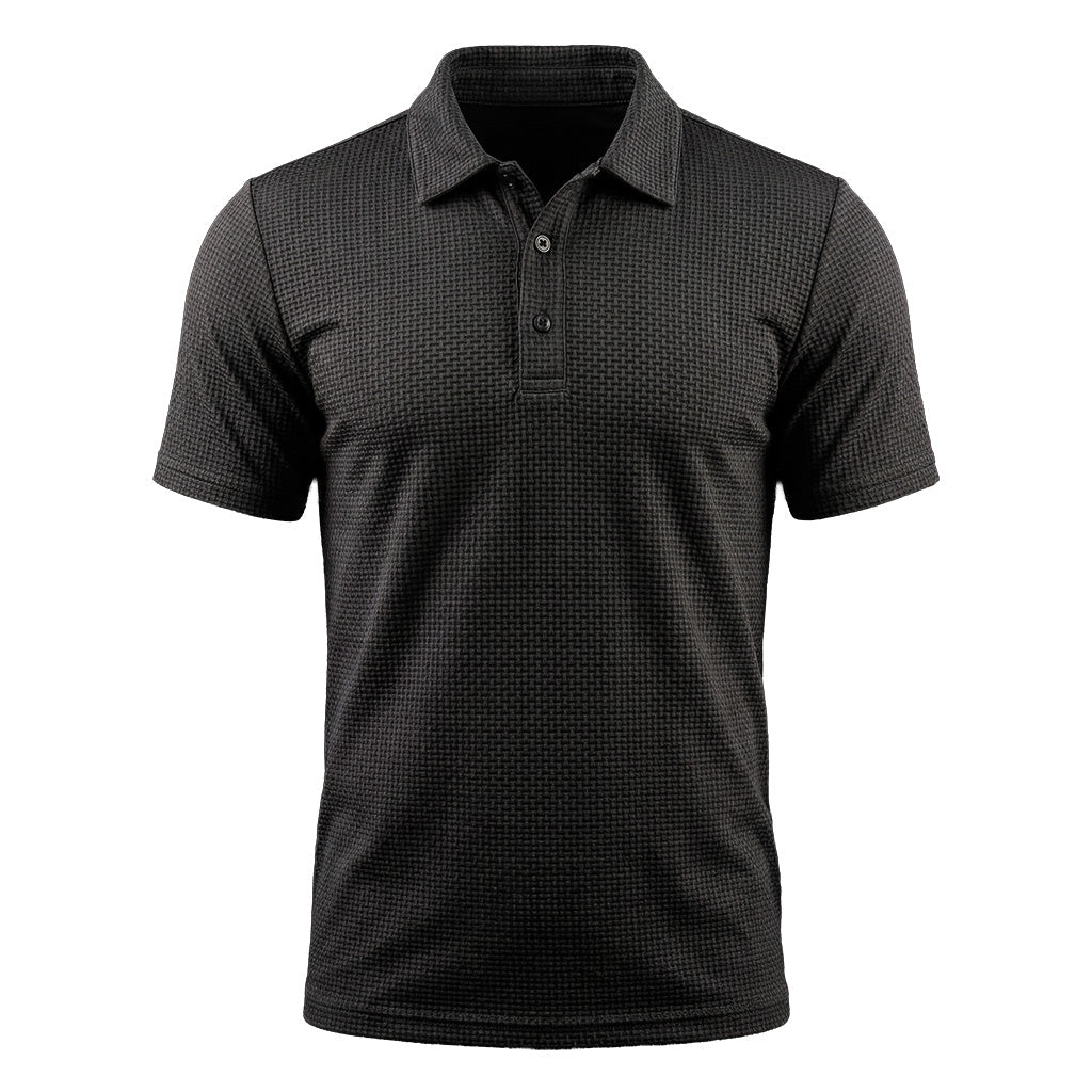 Jorin herenpoloshirt in Espresso Zwart, vooraanzicht, gedragen door een man