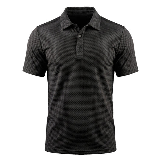 Jorin herenpoloshirt in Espresso Zwart, vooraanzicht, gedragen door een man