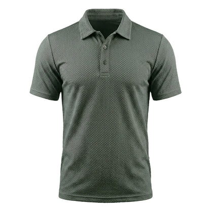 Zijaanzicht van het Jorin herenpoloshirt in Salbei Grün, de stof valt soepel