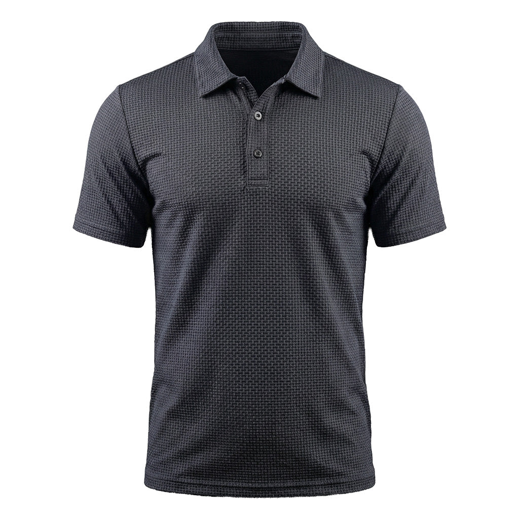 Bovenaanzicht van het Jorin herenpoloshirt in Mitternachts Blau, op een vlakke ondergrond