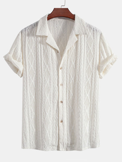 Geometrisch Jacquard Cubaanse Shirt & Rechte Linnen Broek