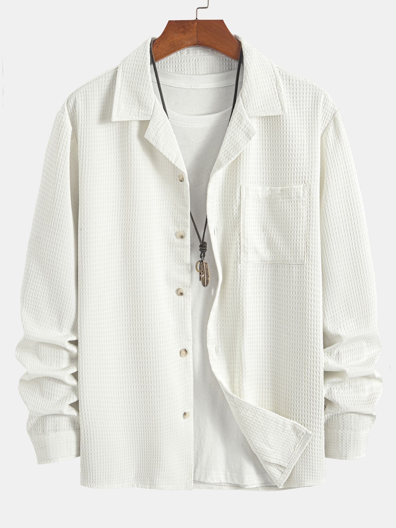 Langarm Wafel Cuban Collar Shirt