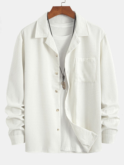 Langarm Wafel Cuban Collar Shirt