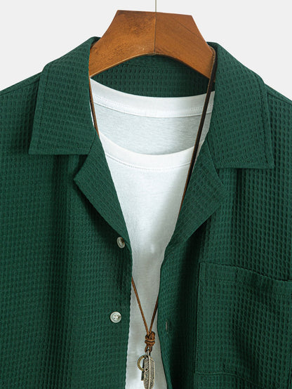 Langarm Wafel Cuban Collar Shirt