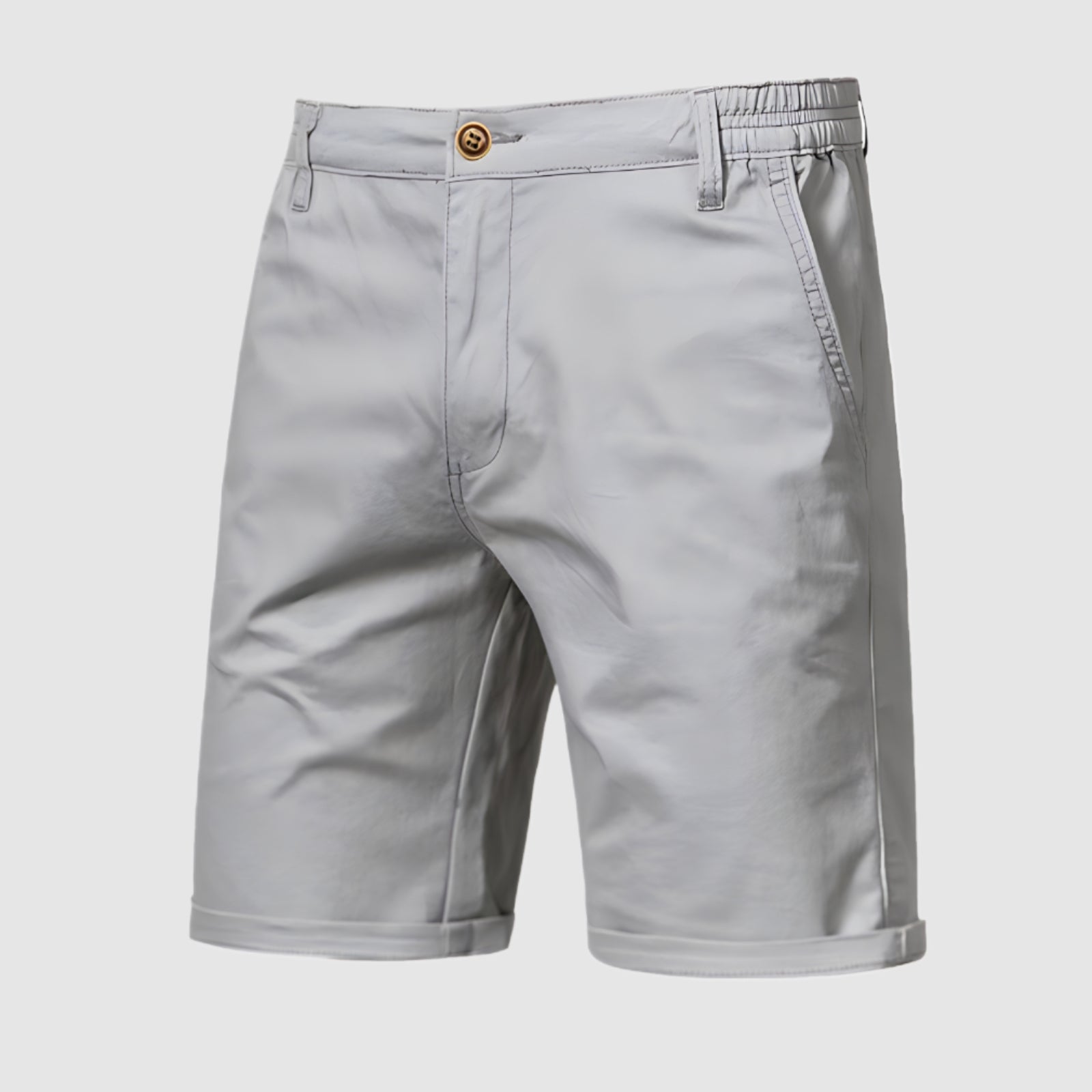 Close-up van de tailleband van de Loris katoenen shorts, met de stevige constructie en riemlussen.