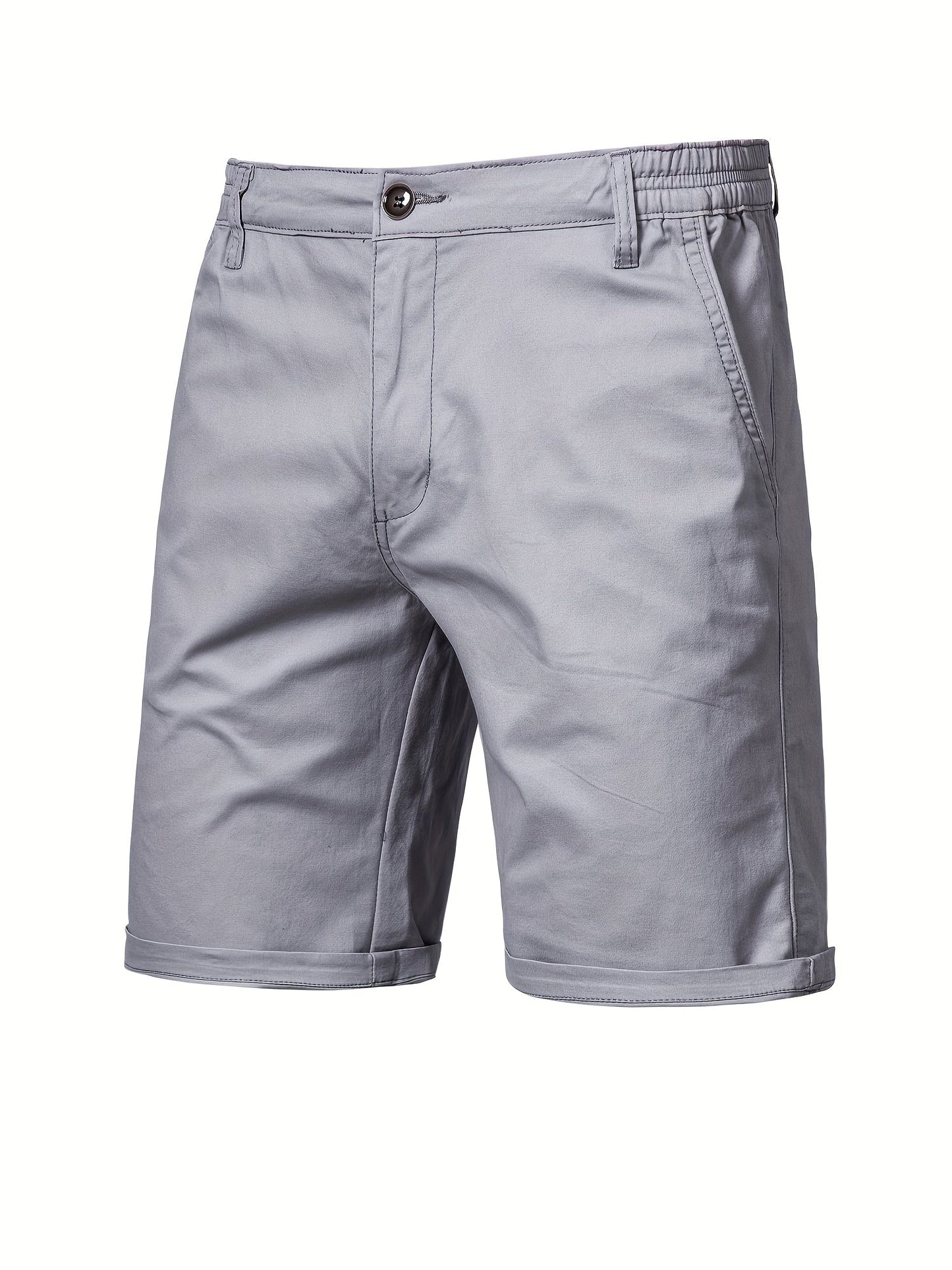 Donkergrijze katoenen shorts, zijaanzicht van de broekspijp.