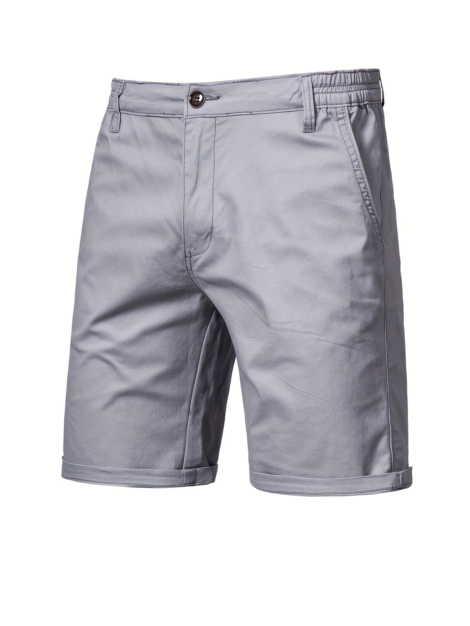 Donkergrijze katoenen shorts, zijaanzicht van de broekspijp.