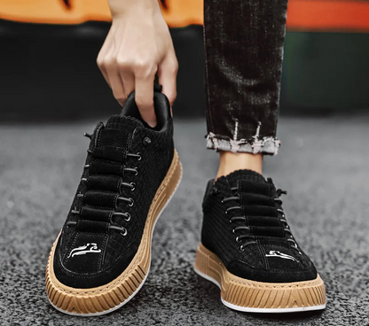 Productfoto van de Nils sneakers in verschillende kleuren (wit, grijs, camel, zwart) naast elkaar