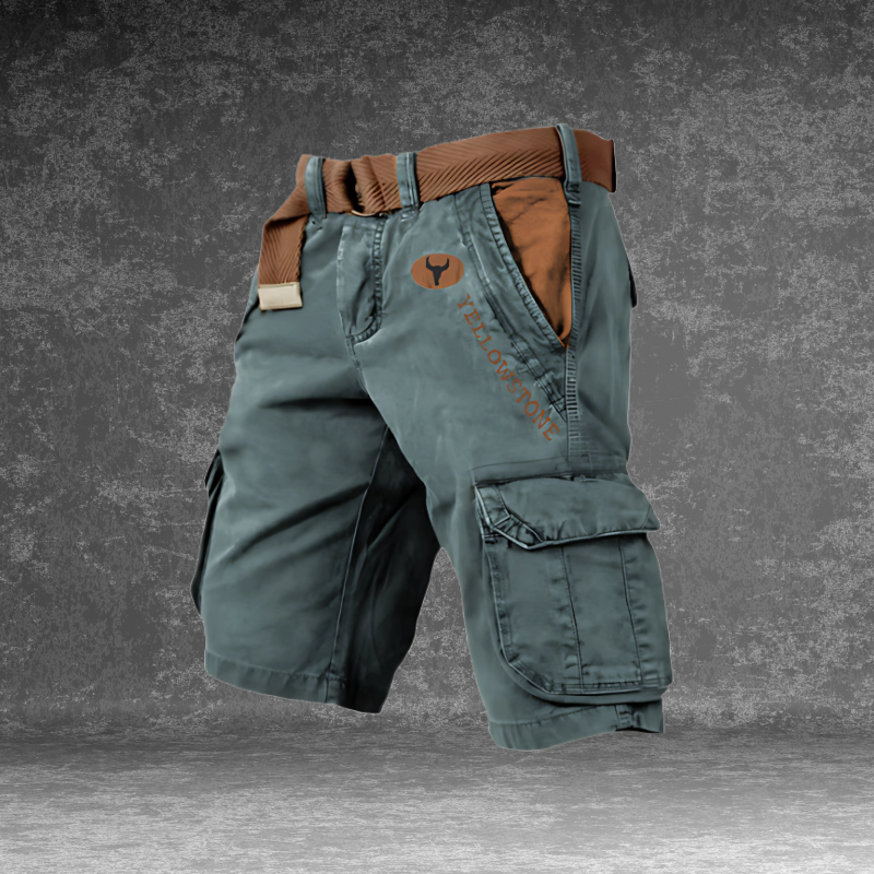 Close-up van de stiksels en de robuuste afwerking van de Noel cargoshorts