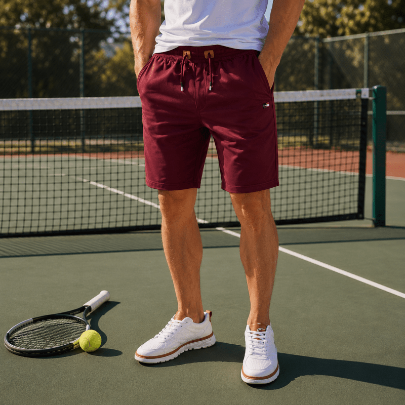 Quinn shorts in het wit, voorzijde, detail van de naden en de algemene constructie van de sportieve shorts.
