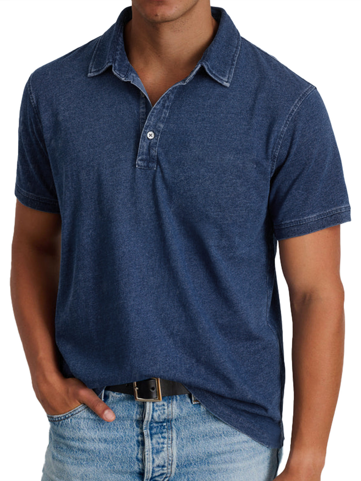 Vooraanzicht van het comfortabele grijze heren poloshirt, perfect voor dagelijks gebruik.