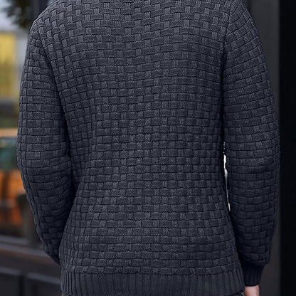 Luxe Heren Trui met Reliëf Structuur - Pullover met Opstaande Kraag
