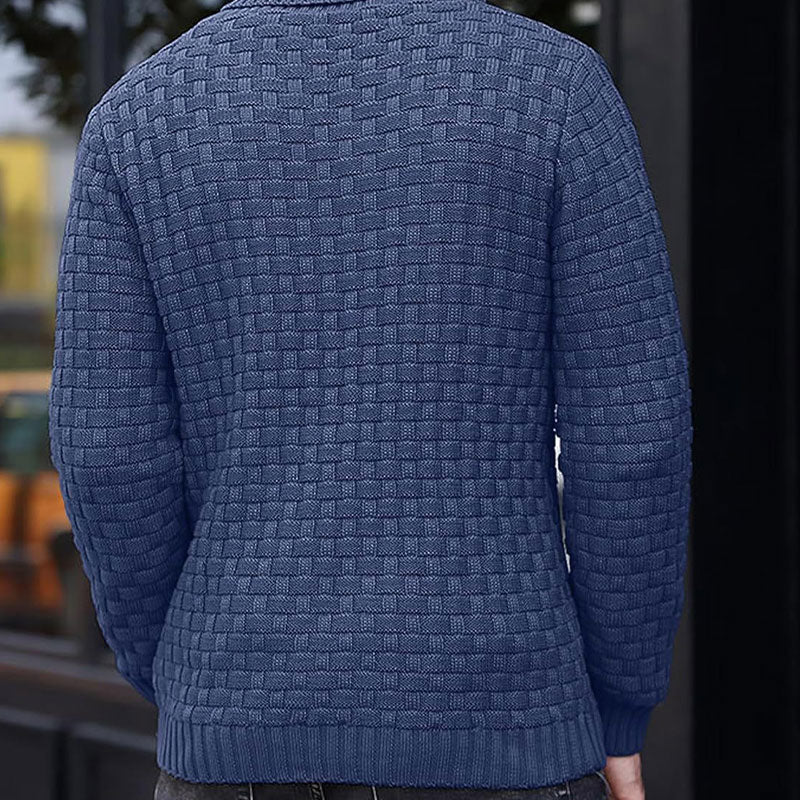 Luxe Heren Trui met Reliëf Structuur - Pullover met Opstaande Kraag