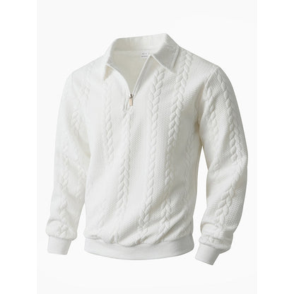 Klassieke Herentrui met Half-Zip Rits - Gebreide Trui met Kabelpatroon