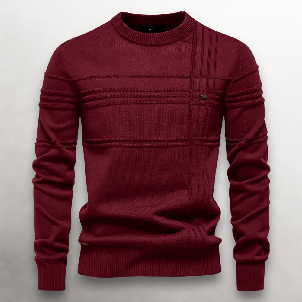 Bordeauxrode katoenen sweater met verhoogde naadaccenten, perfect voor gelaagde outfits in de herfst.