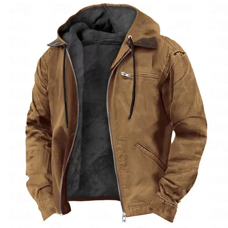 Zeno warme casual fleece jas, man van achteren gezien, ideaal voor een boswandeling of stedentrip.